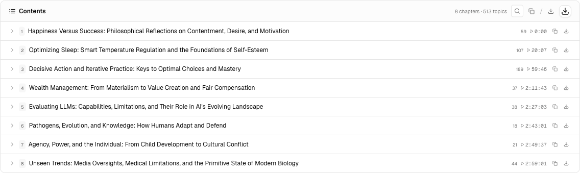 transcribe.so — auto-generated chapters and topic summaries with timestamps